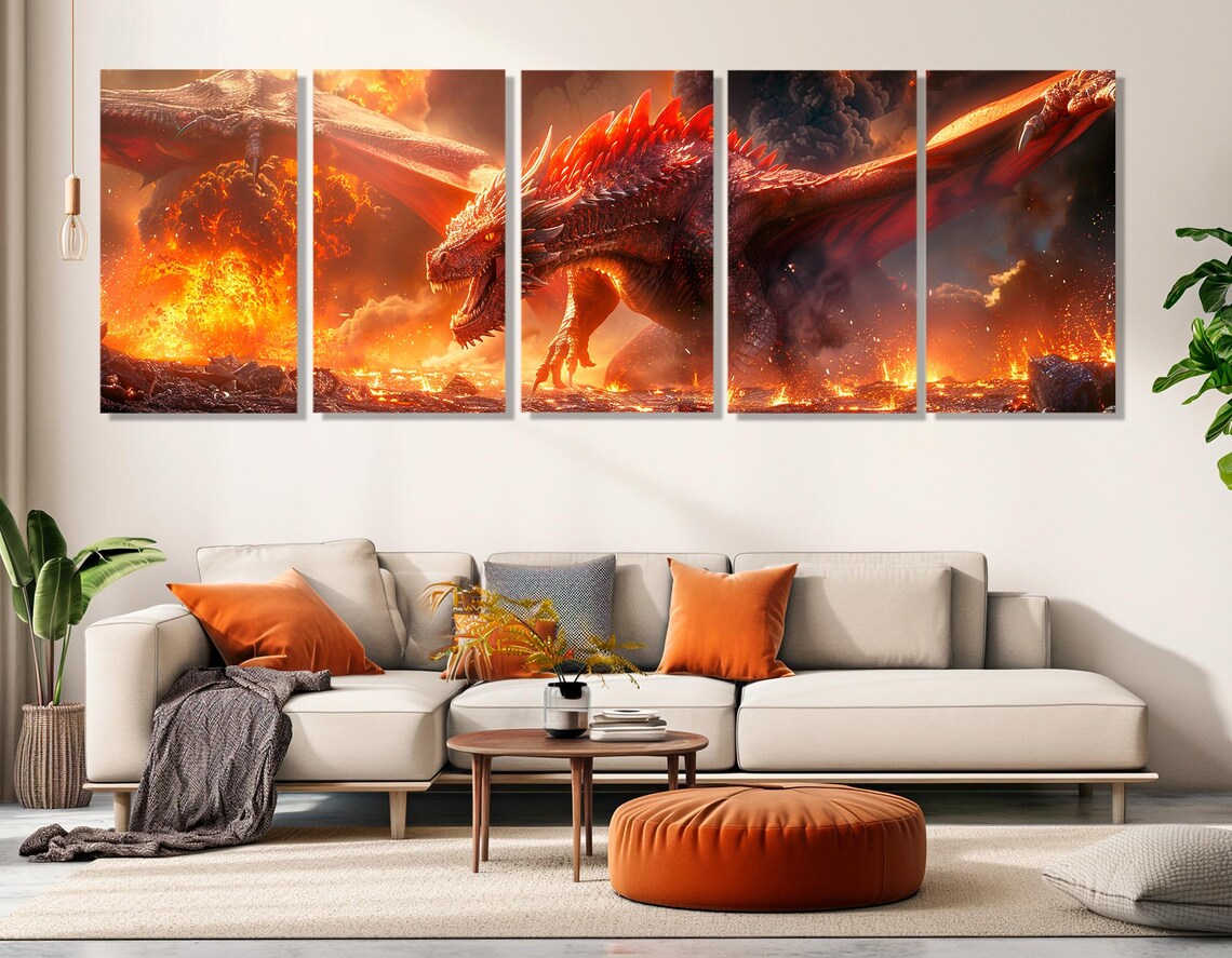Fantasy Dragons in Fire Poster, Mythical Wall Art - Image 2