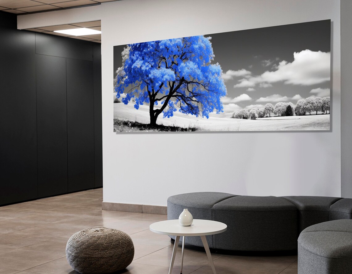 Blue Blossom Tree Print Large Abstract Tree Wall Art Blue Tree Painting Abstract Nature Art Framed And Ready To Hang - Image 2