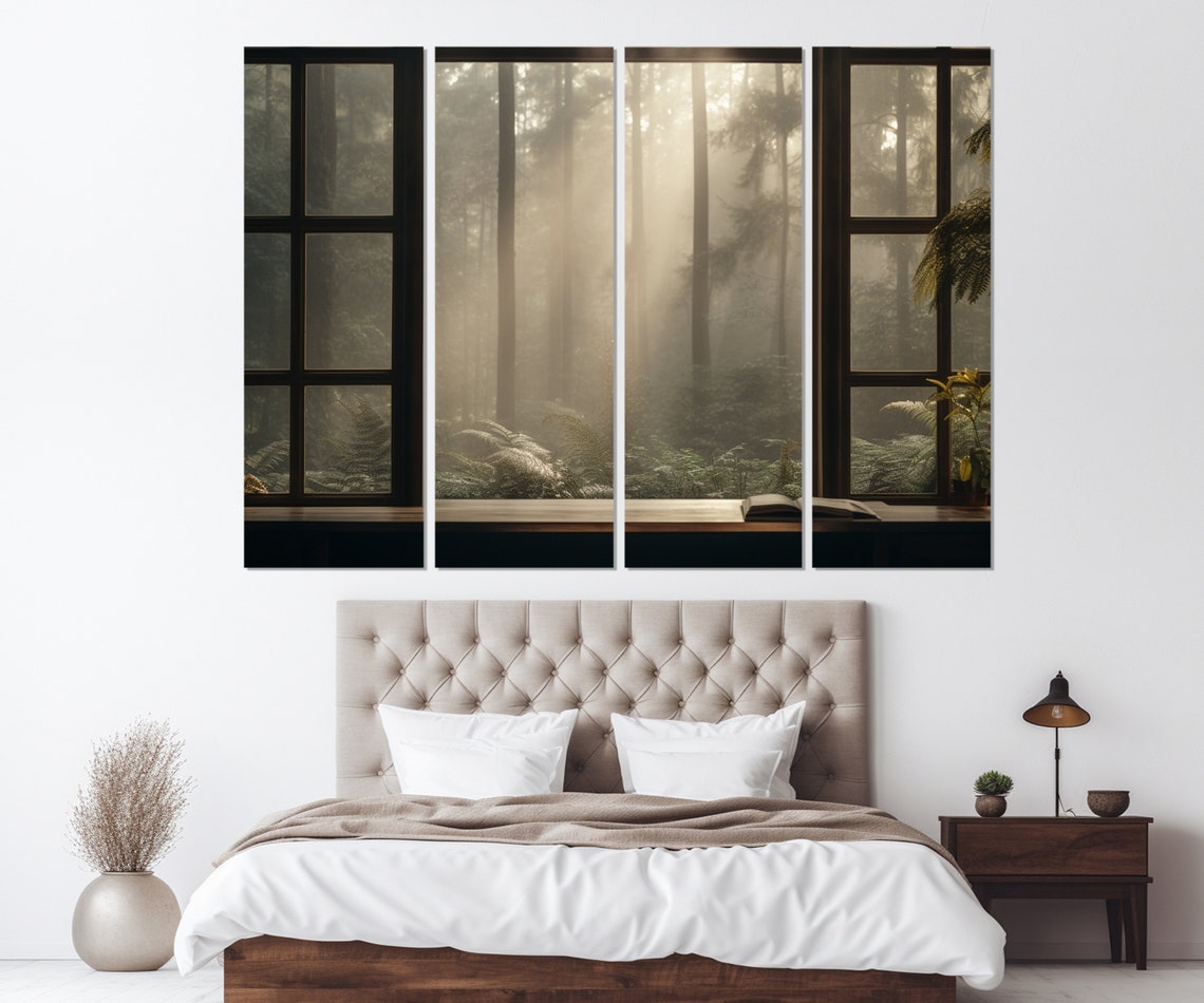 Open Window With Tropical Forest View Painting Print Forest Art Framed And Ready To Hang - Image 2