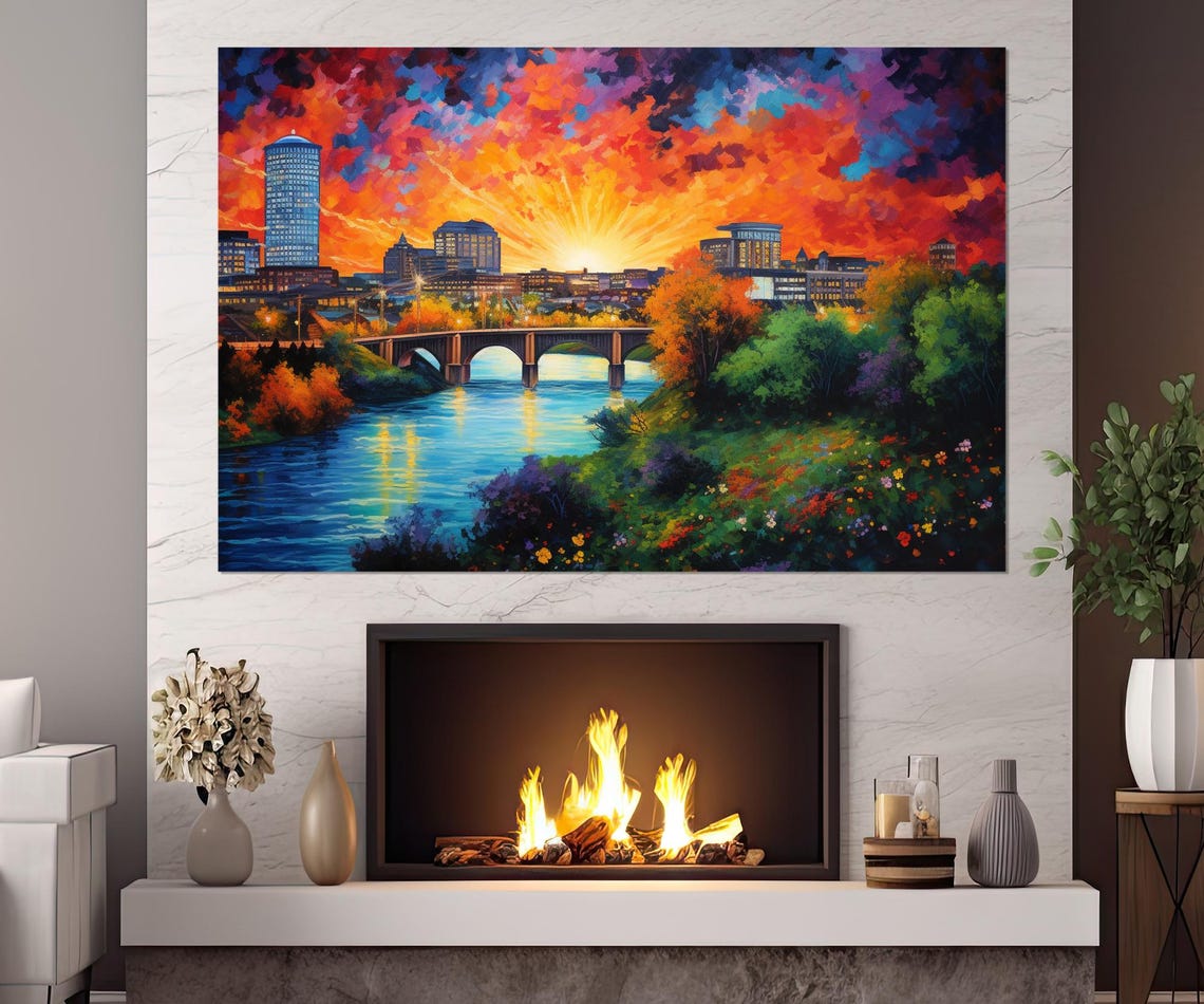 Richmond Skyline Fiery Sunset River Bridge Painted Virginia Poster