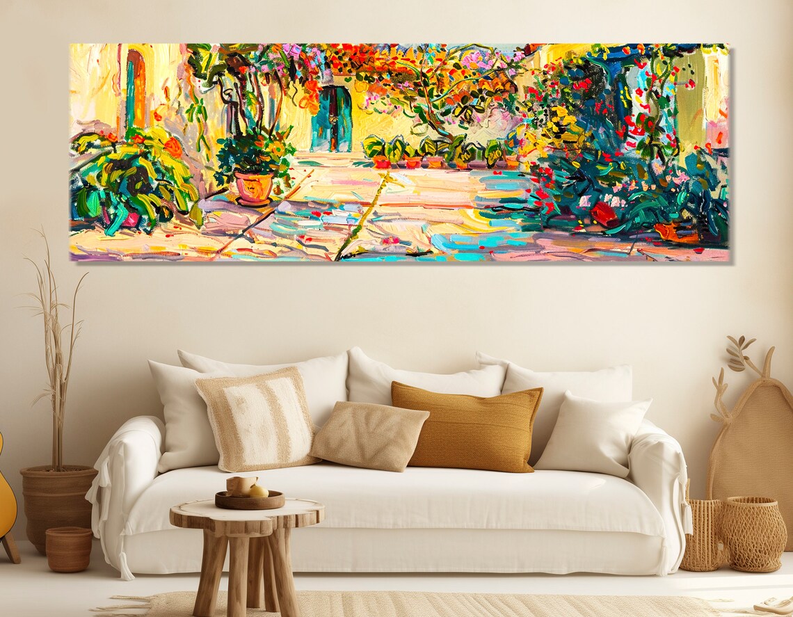 Italian Village Painting Art Print, Colorful Italy Street