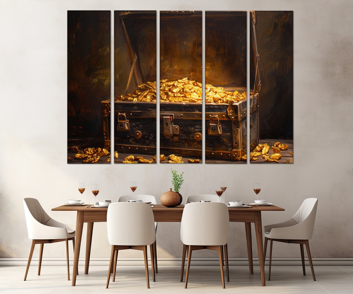 Vintage Chest Of Gold Print Gold Wall Art Chest Of Gold Painting Vintage Wall Decor Gold Digger Gift Framed And Ready To Hang - Image 4