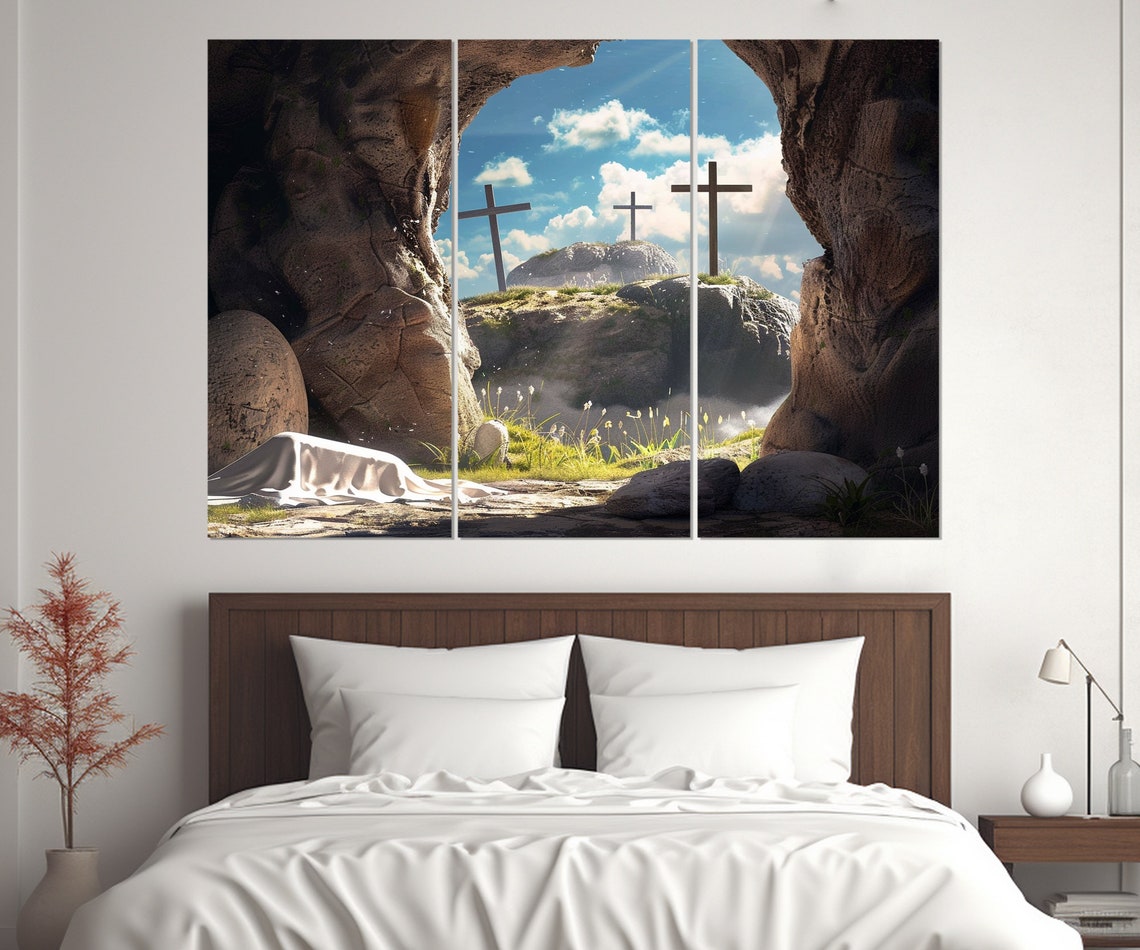 Empty Tomb Three Crosses Resurrection Morning Christian Faith Wall Art - Image 4