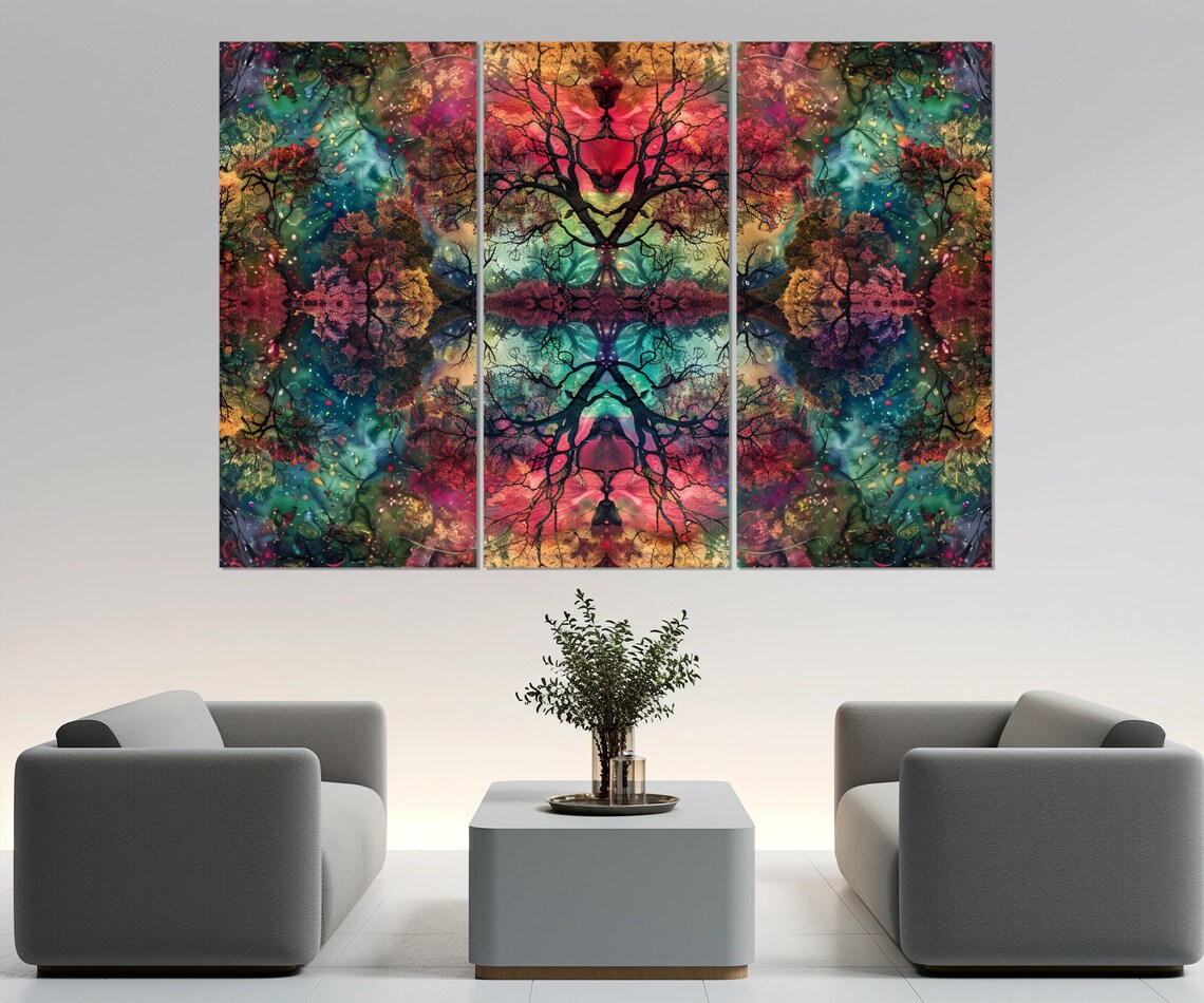 Abstract Trees Kaleidoscopic Print Surreal Nature Art Colorful Tree Branches Painting Framed And Ready To Hang - Image 4