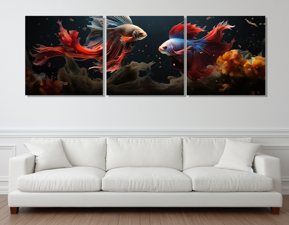 Large Betta Fish Painting Abstract Fish Print Betta Fish Underwater Wall Art Aquarium Fish Wall Art Framed And Ready To Hang - Image 3