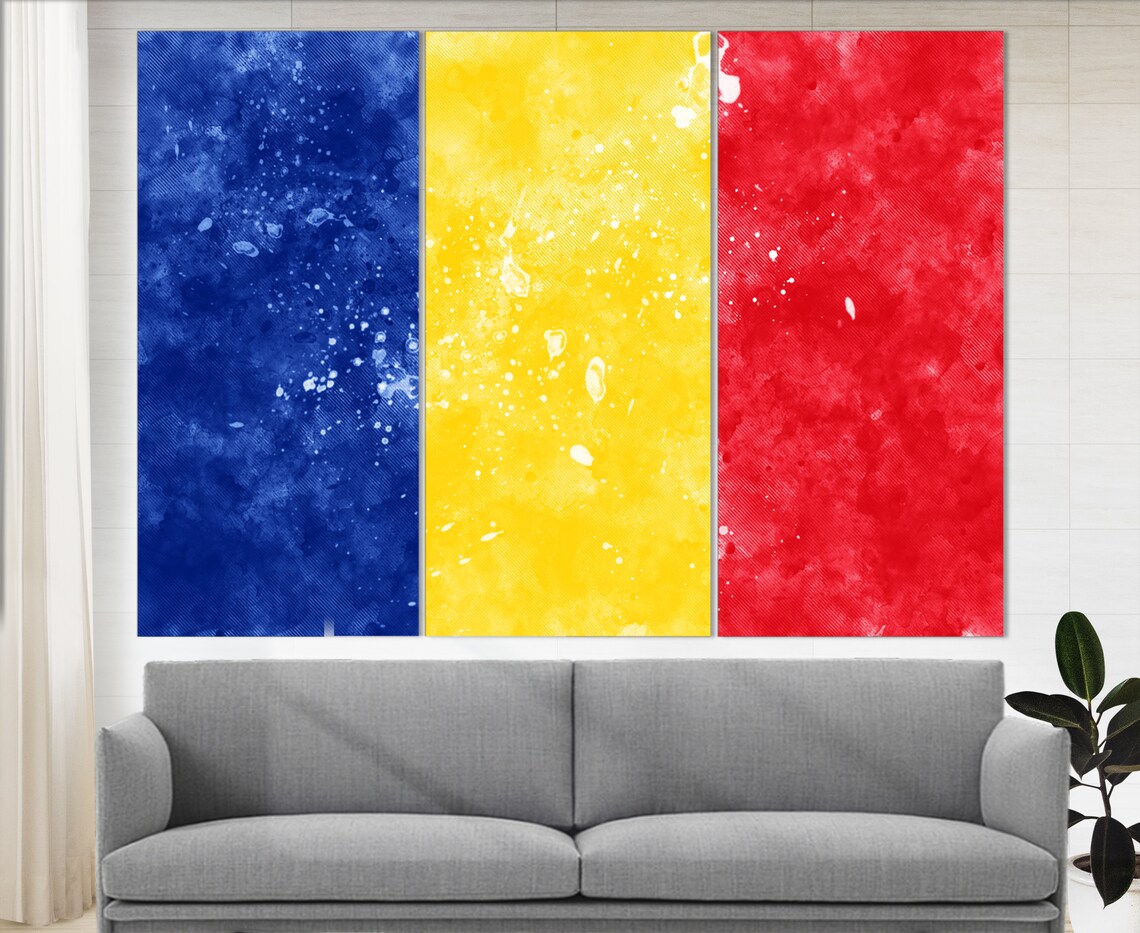 Romania Flag Grunge Watercolor Tricolor Patriotic National Wall Art - Image 4
