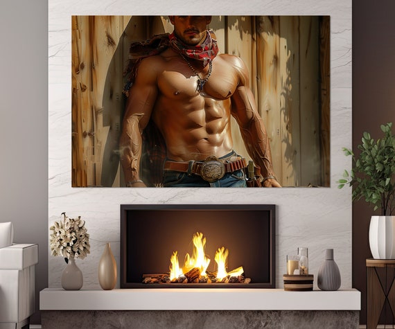 Strong Cowboy Print Western Wall Art Gym Wall Decor Workout Fitness Wall Art Sexy Cowboy Poster Framed Ready To Hang