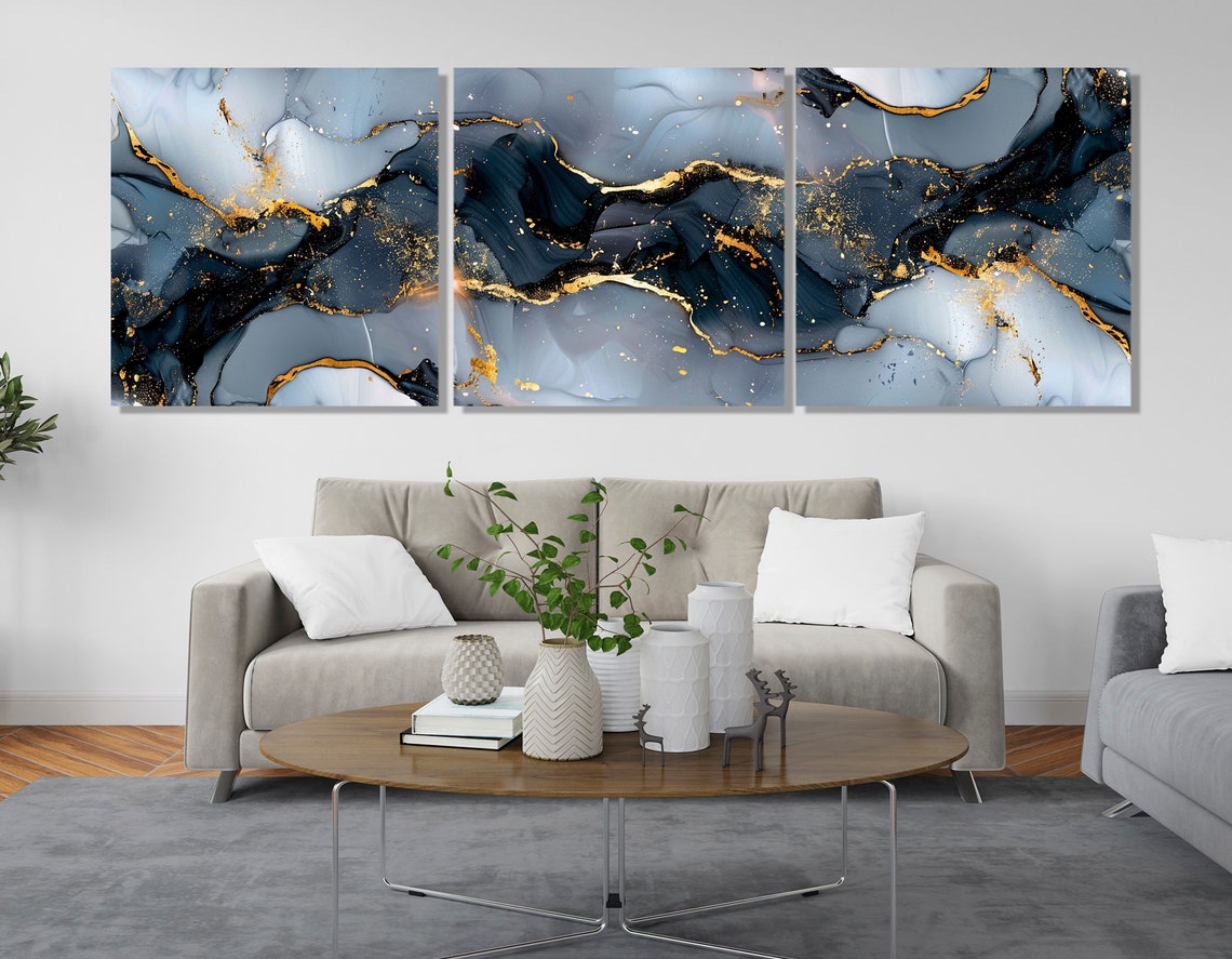 Navy Blue Marble Gold Veins Abstract Ink Fluid Modern Gallery Poster - Image 4