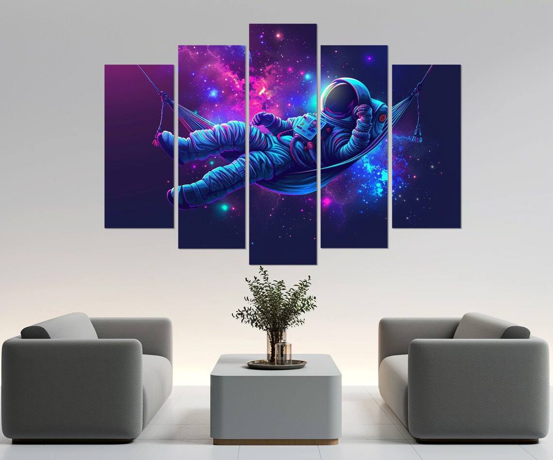 Astronaut Hammock Floating Neon Galaxy Cosmic Space Relaxation Art Poster - Image 3