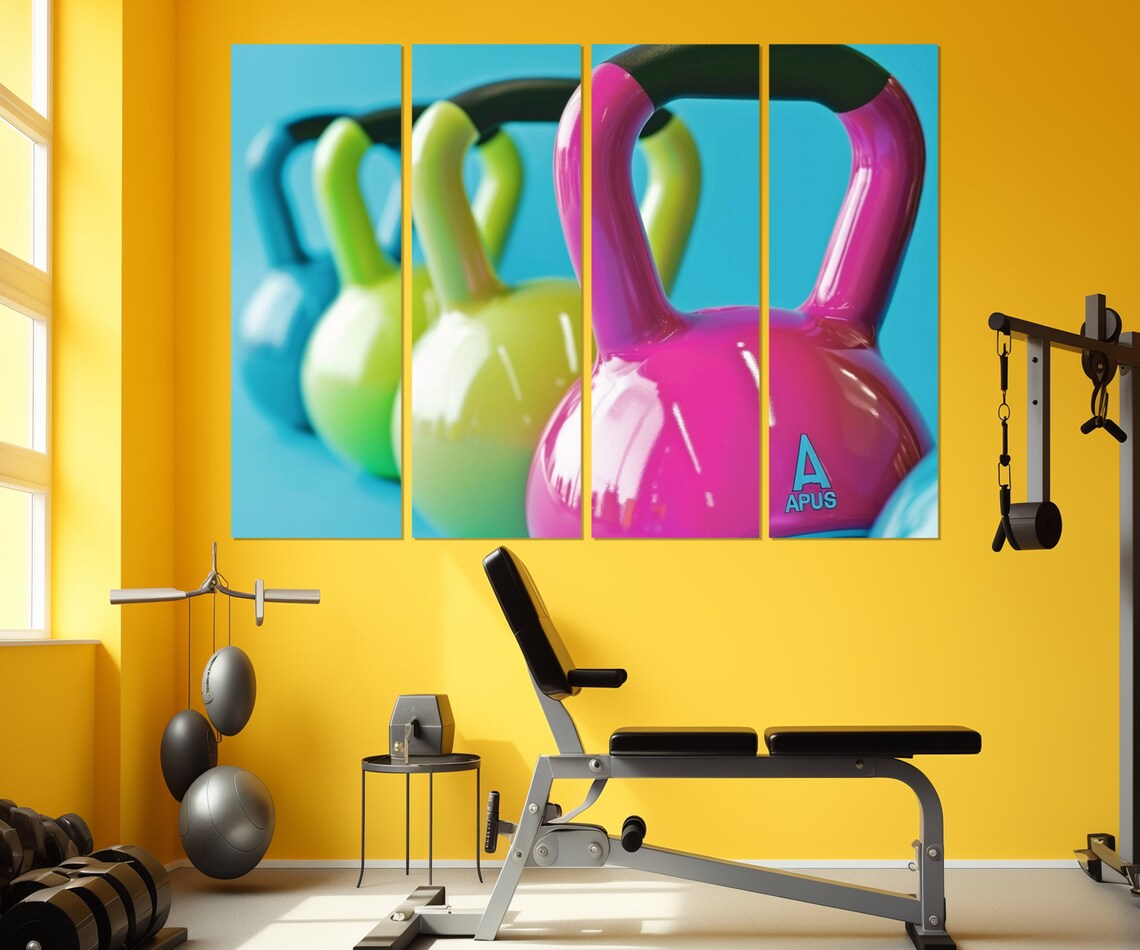 Colorful Kettlebells Pink Green Blue Gym Workout Fitness Strength Poster - Image 3