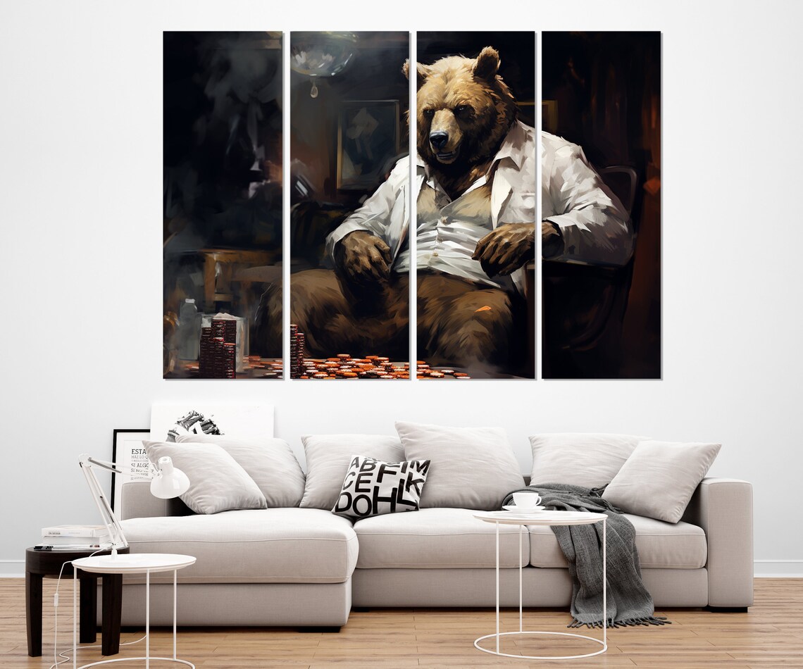 Bear Playing Poker Casino Table Chips Funny Grizzly Night Wall Art Poster - Image 2