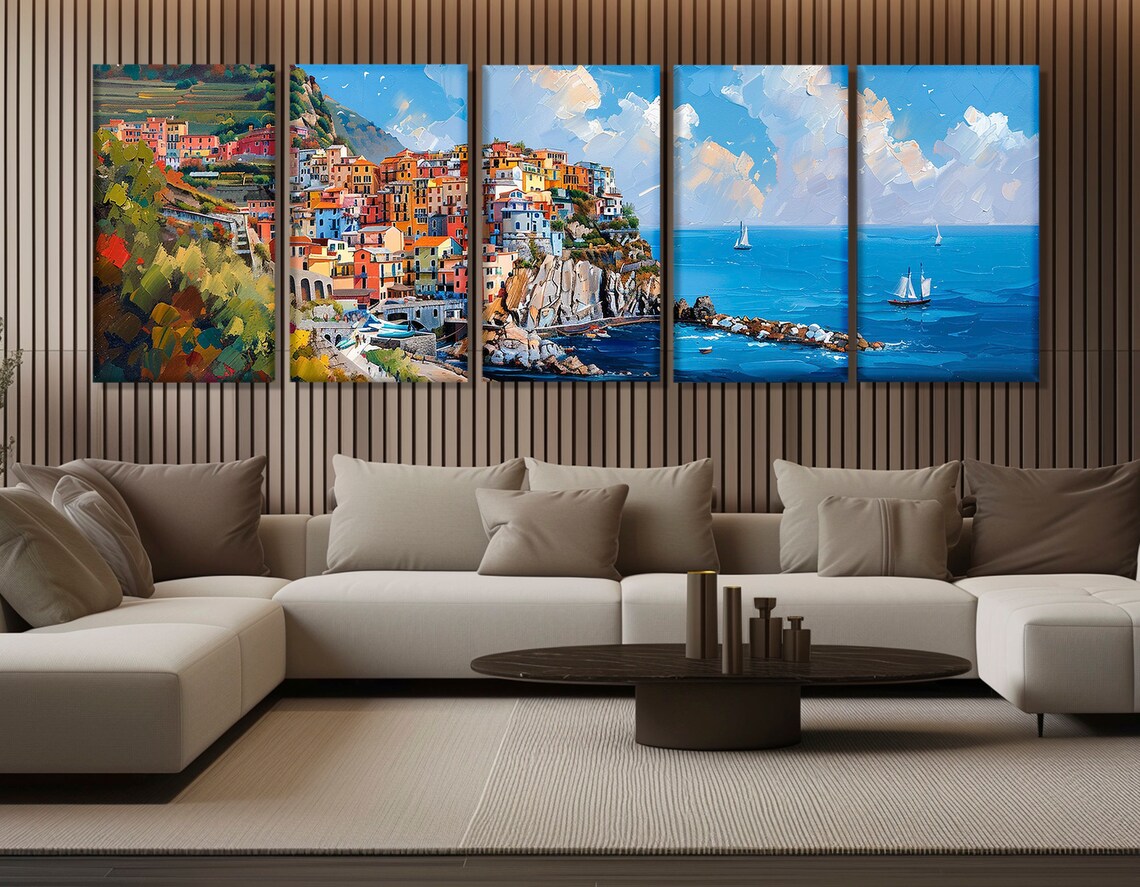 Cinque Terre Manarola Italy Travel Poster, Abstract - Image 3