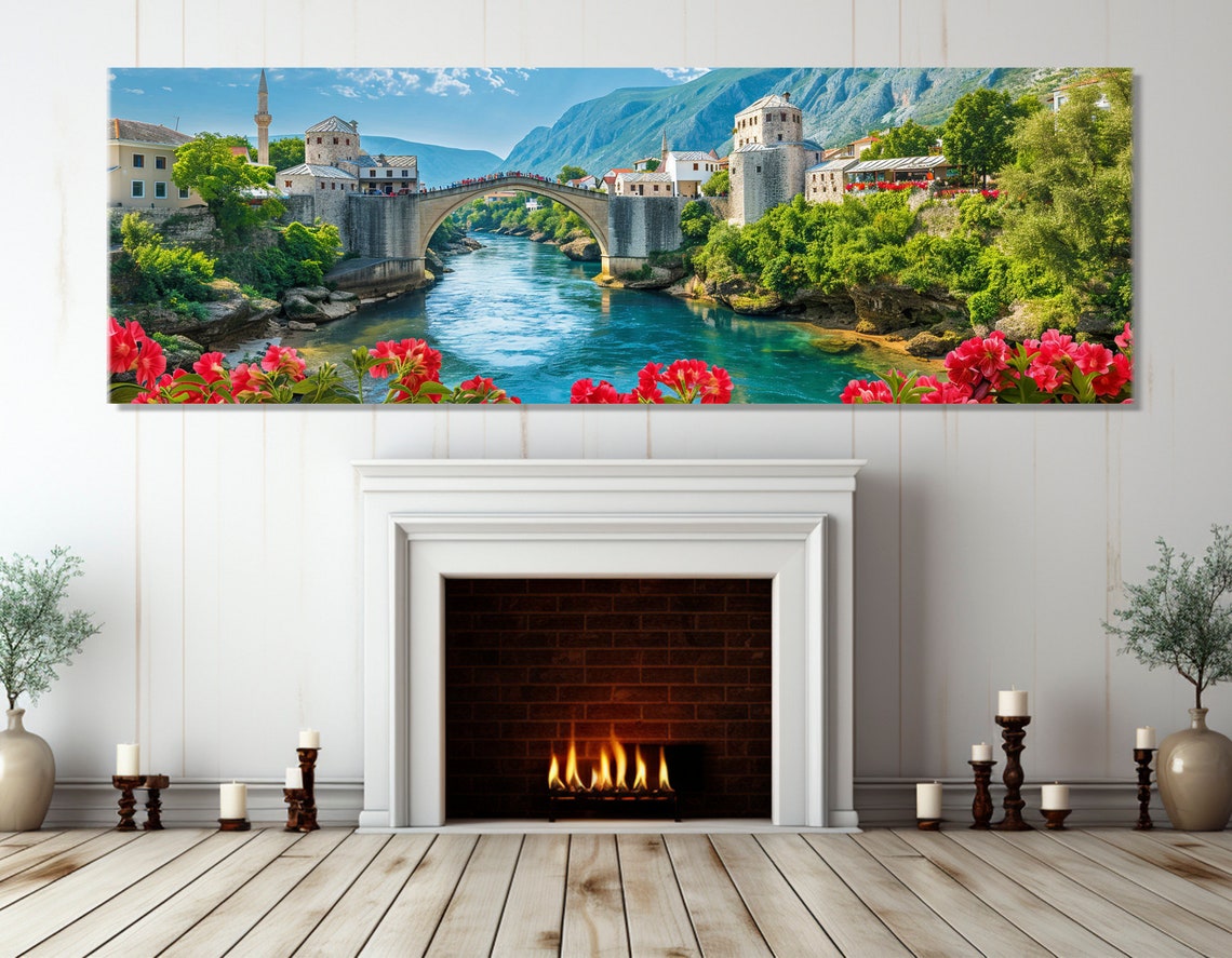 Mostar Bridge Print Bosnia Old Bridge Painting Bosnia Art Bosnia And Herzegovina Wall Art Framed And Ready To Hang - Image 2
