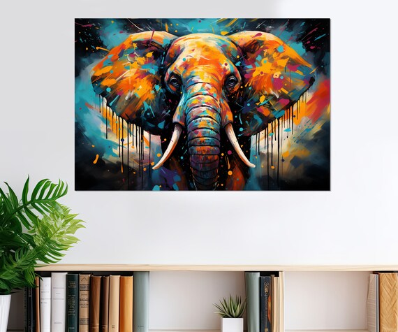 Colorful Elephant Pop Art Portrait With Paint Splashes Poster