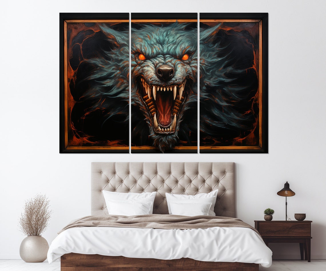 Gothic Snarling Wolf With Glowing Orange Eyes Dark Fantasy Poster - Image 4