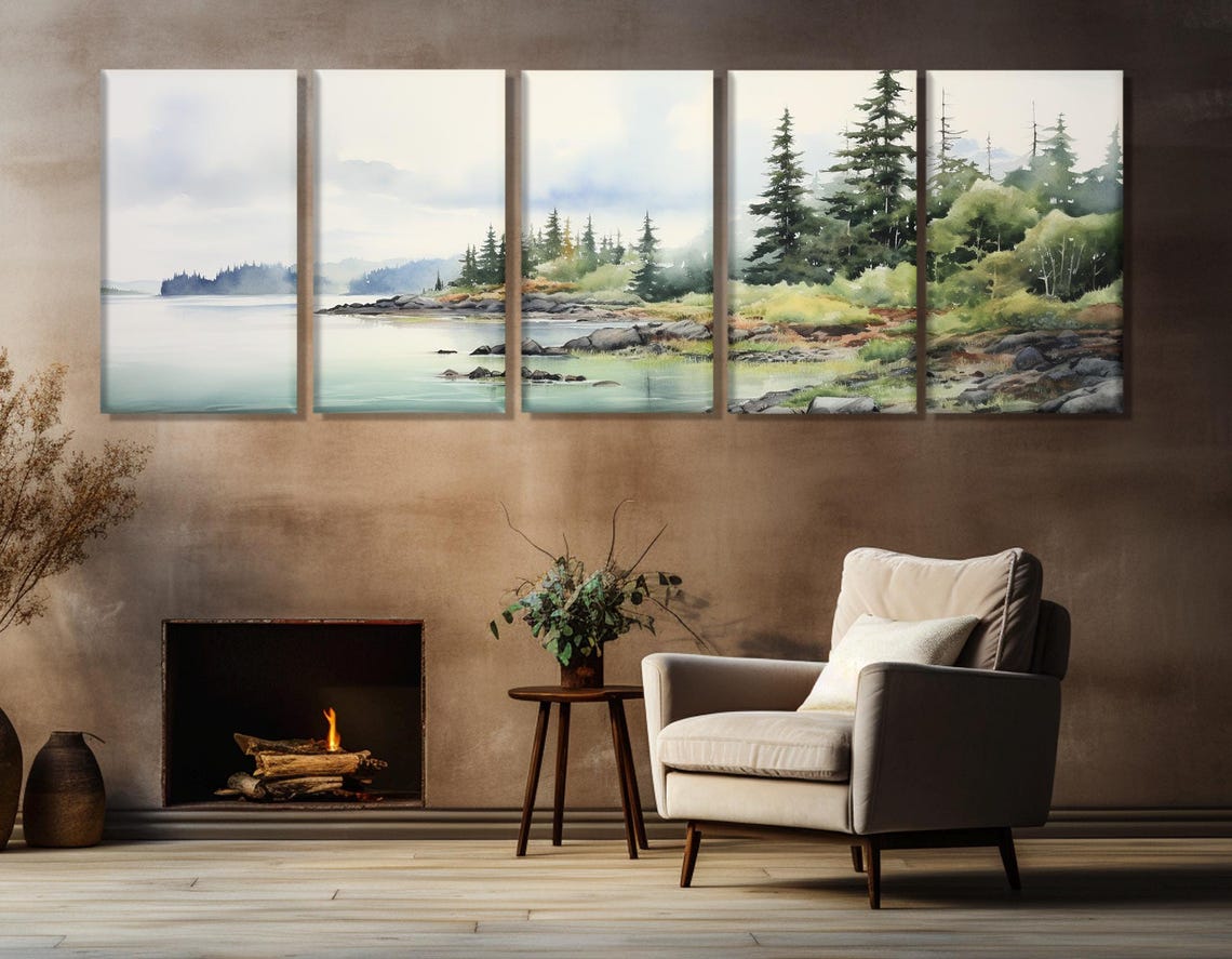 Isle Royale Lake Superior Pine Shore Misty Watercolor Travel Poster - Image 4