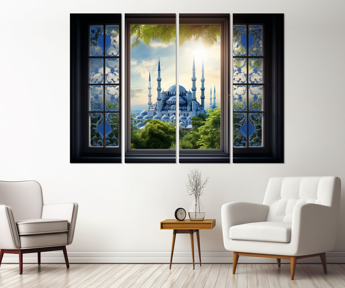 Blue Mosque Istanbul Ottoman Minarets Faux Window View Travel Poster - Image 3