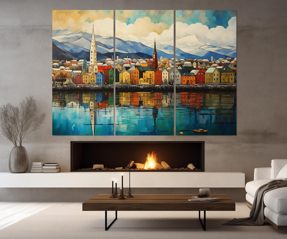 Reykjavik Iceland Waterfront Church Spires Mountains Color Poster - Image 4