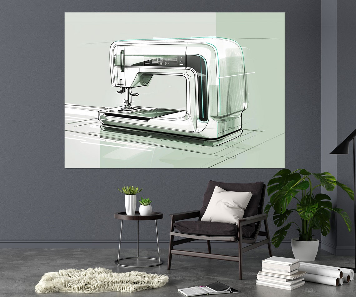 Minimalist Modern Sewing Machine Sketch Design Craft Room Art Poster