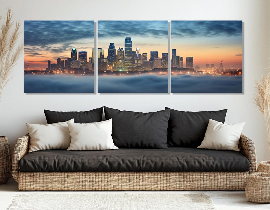 Dallas Texas Skyline Misty Dawn Fog City Lights Panoramic Poster - Image 4