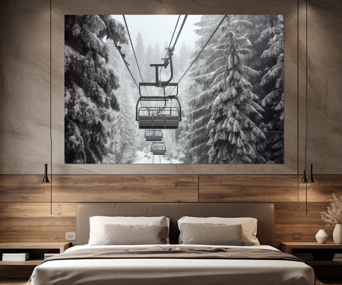 Scenic Ski Lift Winter Cable Car Travel Poster