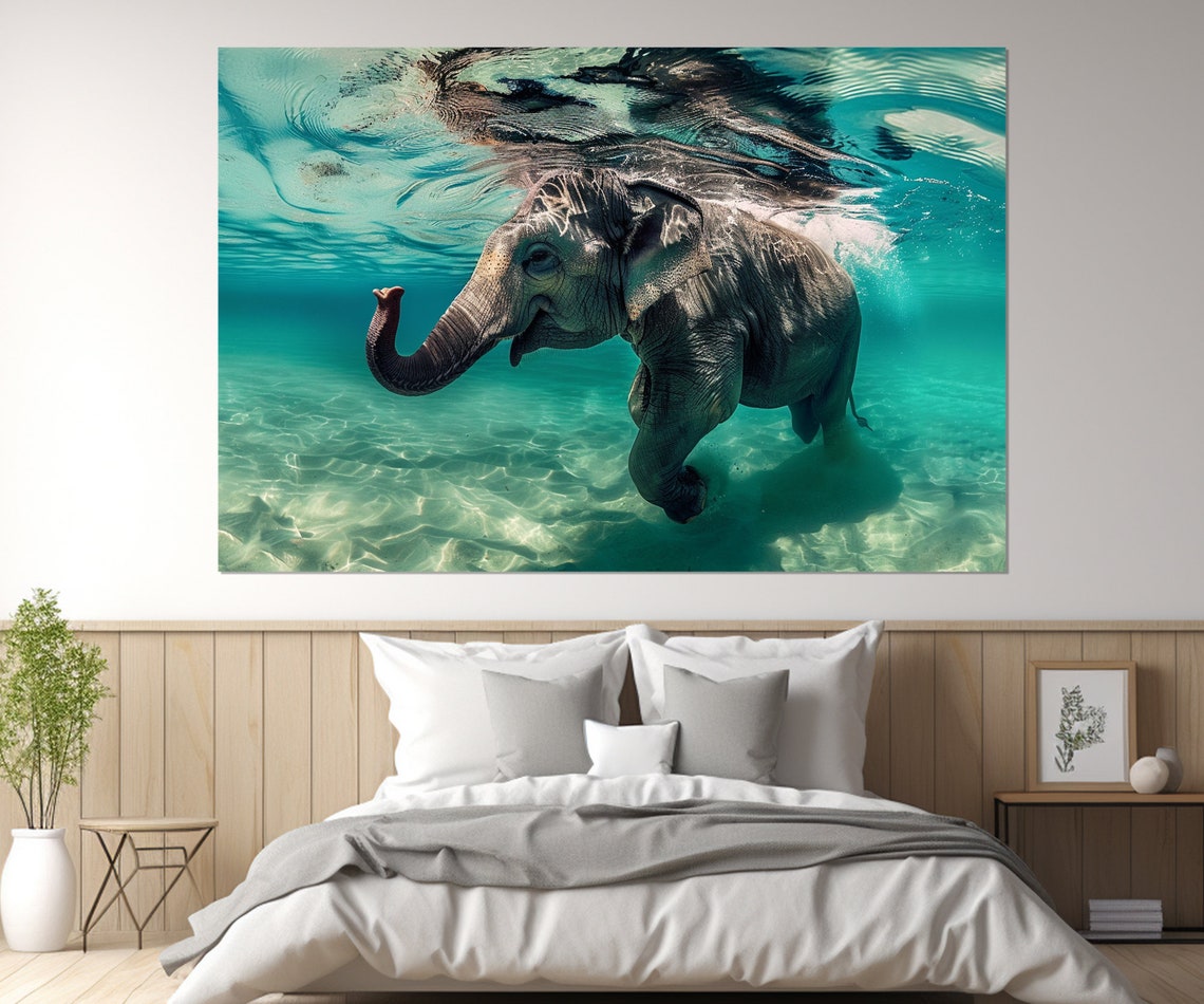 Elephant Swimming Underwater Turquoise Ocean Dreamy Animal Poster - Image 4