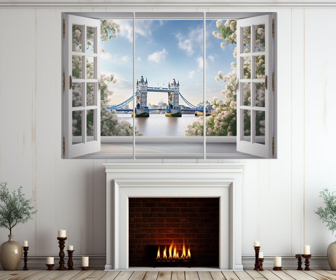 Open Window Tower Bridge London Blossom Frame Faux Window Poster - Image 4