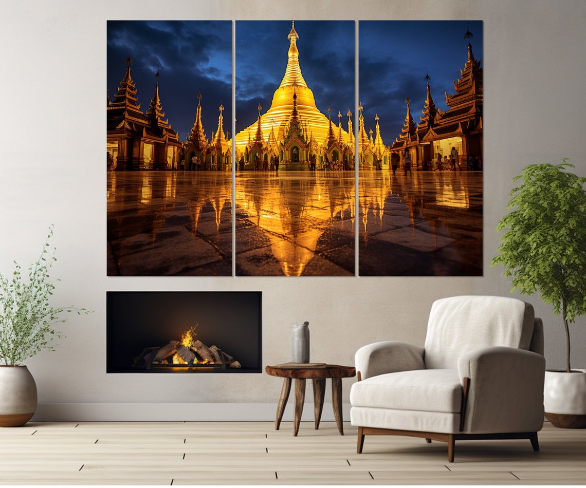 Shwedagon Pagoda Yangon Myanmar Golden Night Reflection Poster - Image 3