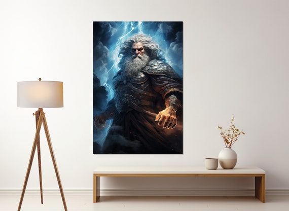 Zeus God Of Sky Thunder And Lightning Print Greek Mythology Wall Art Zeus Painting Framed And Ready To Hang