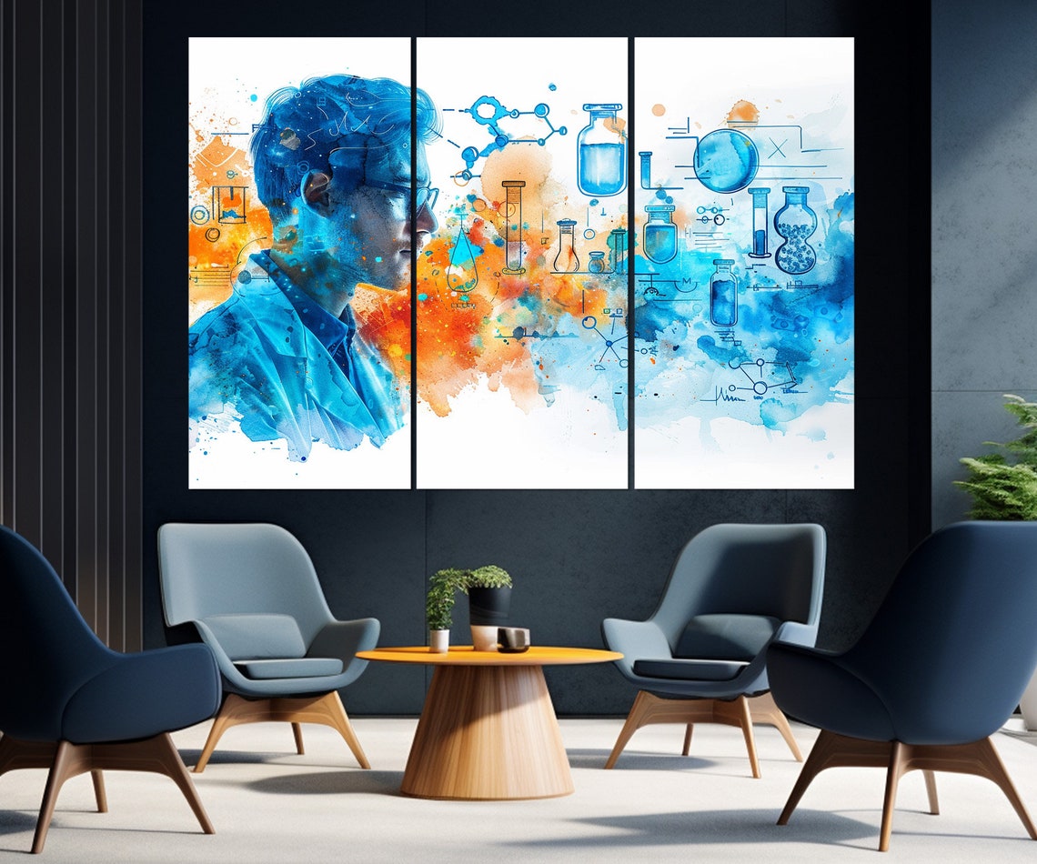 Watercolor Scientist Portrait Chemistry Lab Beakers Medical Art Poster - Image 4