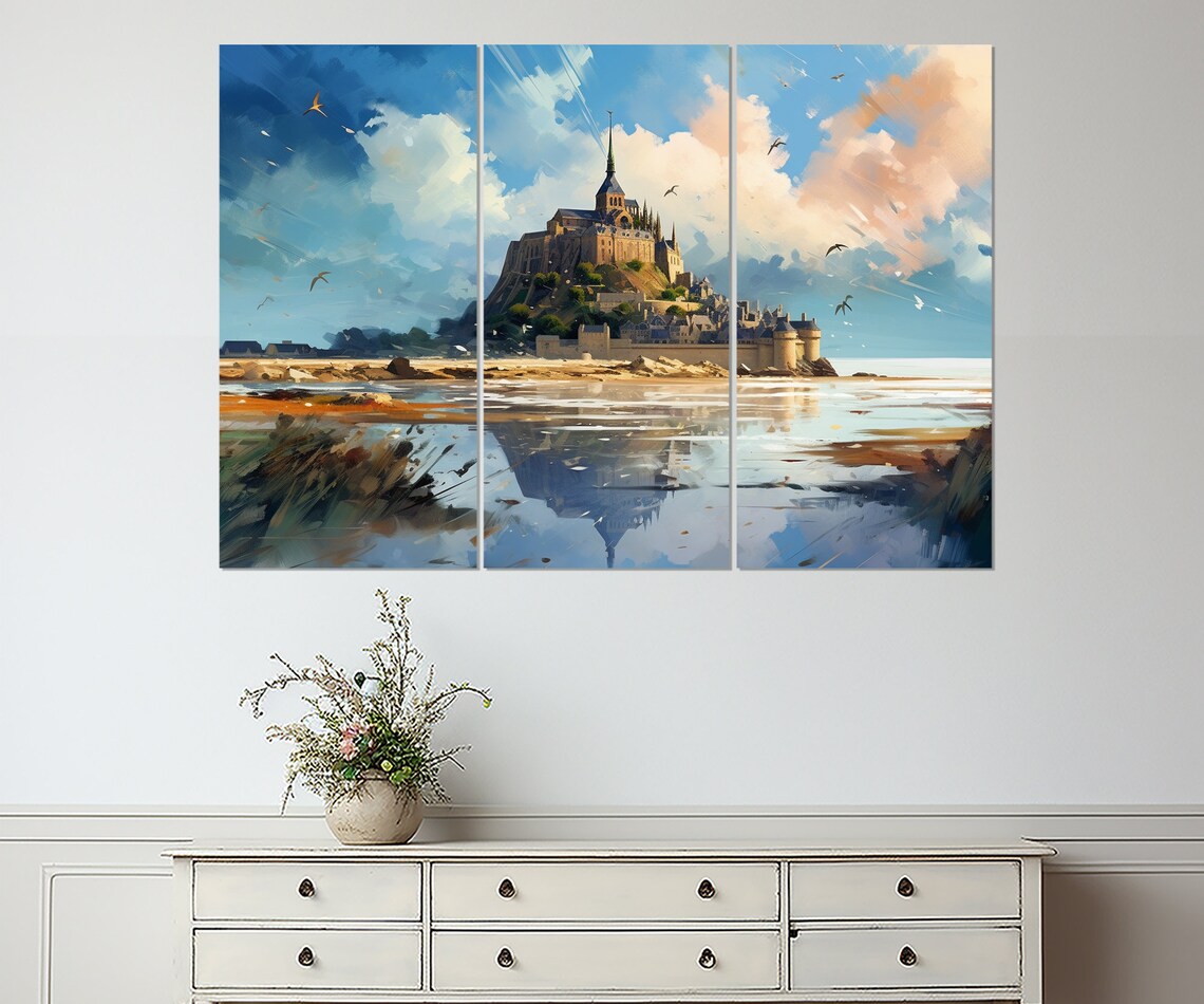 Mont Saint Michel Painting Print, France Wall Art - Image 3