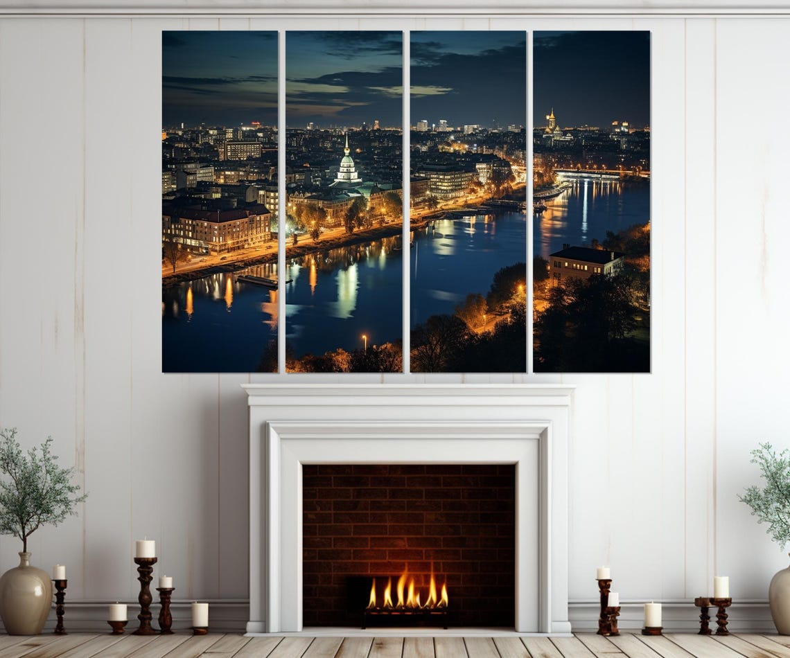 Belgrade Serbia Night Skyline River Reflection City Lights Dusk Poster - Image 2