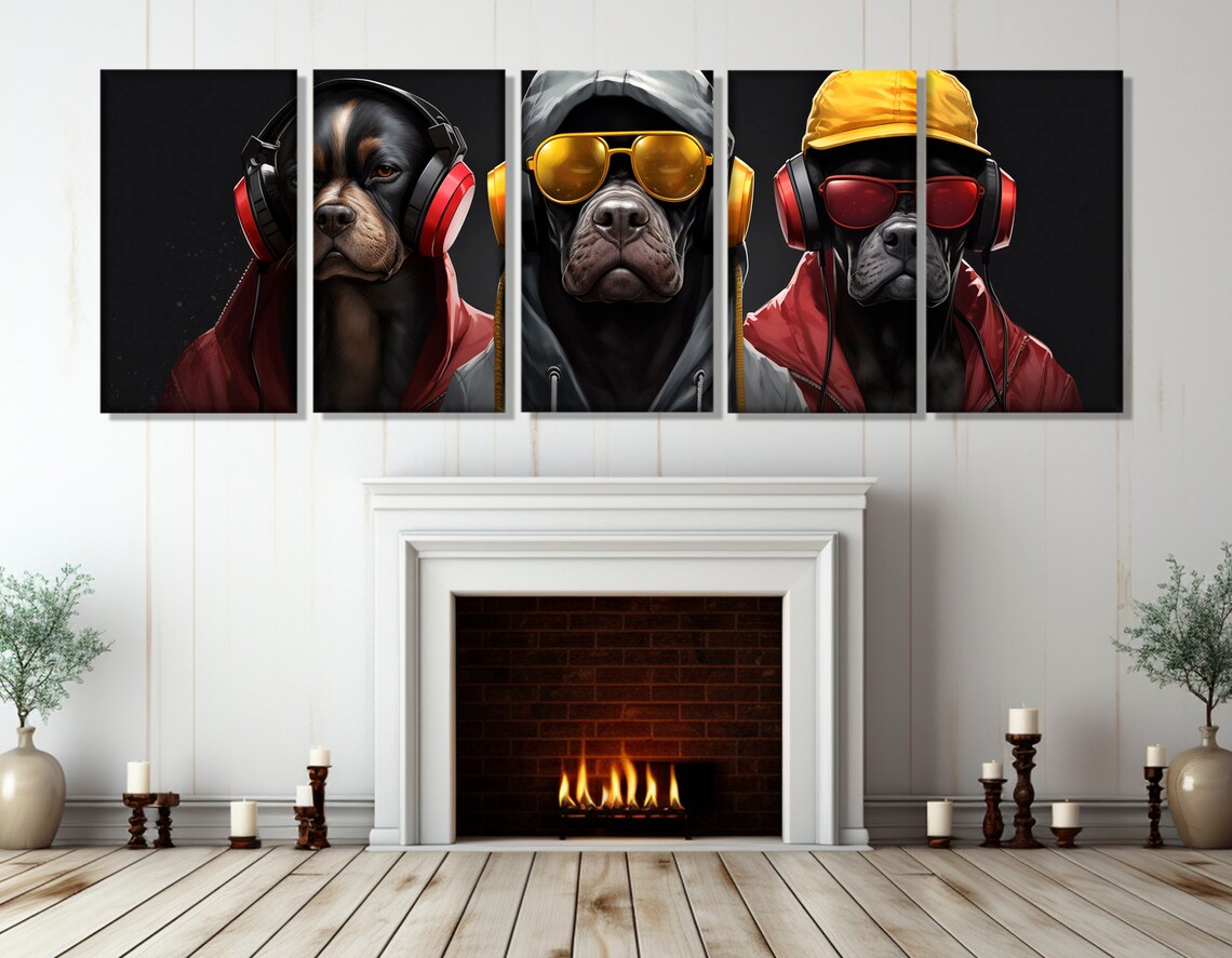 Cool Dogs in Headphones Sunglasses Funny Teen Room Gamer Art Poster - Image 2