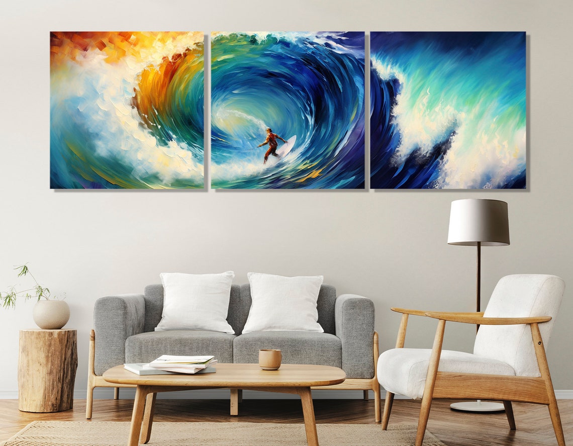 Surfer Riding Giant Turquoise Wave Barrel Abstract Ocean Action Poster - Image 2