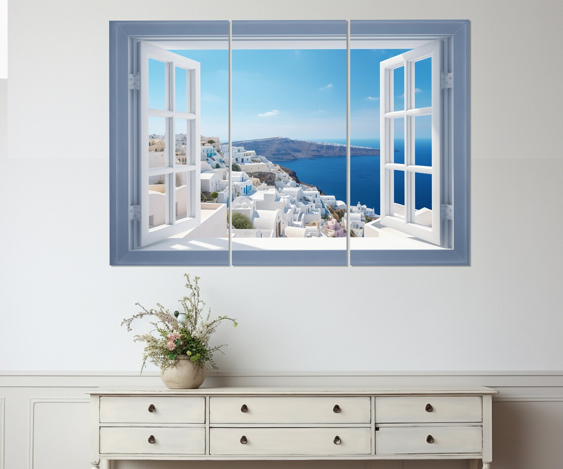 Open Window With Santorini View, Coastal Art Print - Image 4