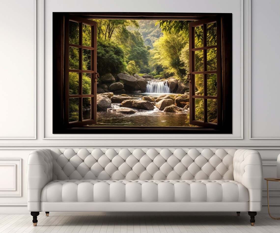 Open Window Waterfall View, Faux Window Art Print - Image 2