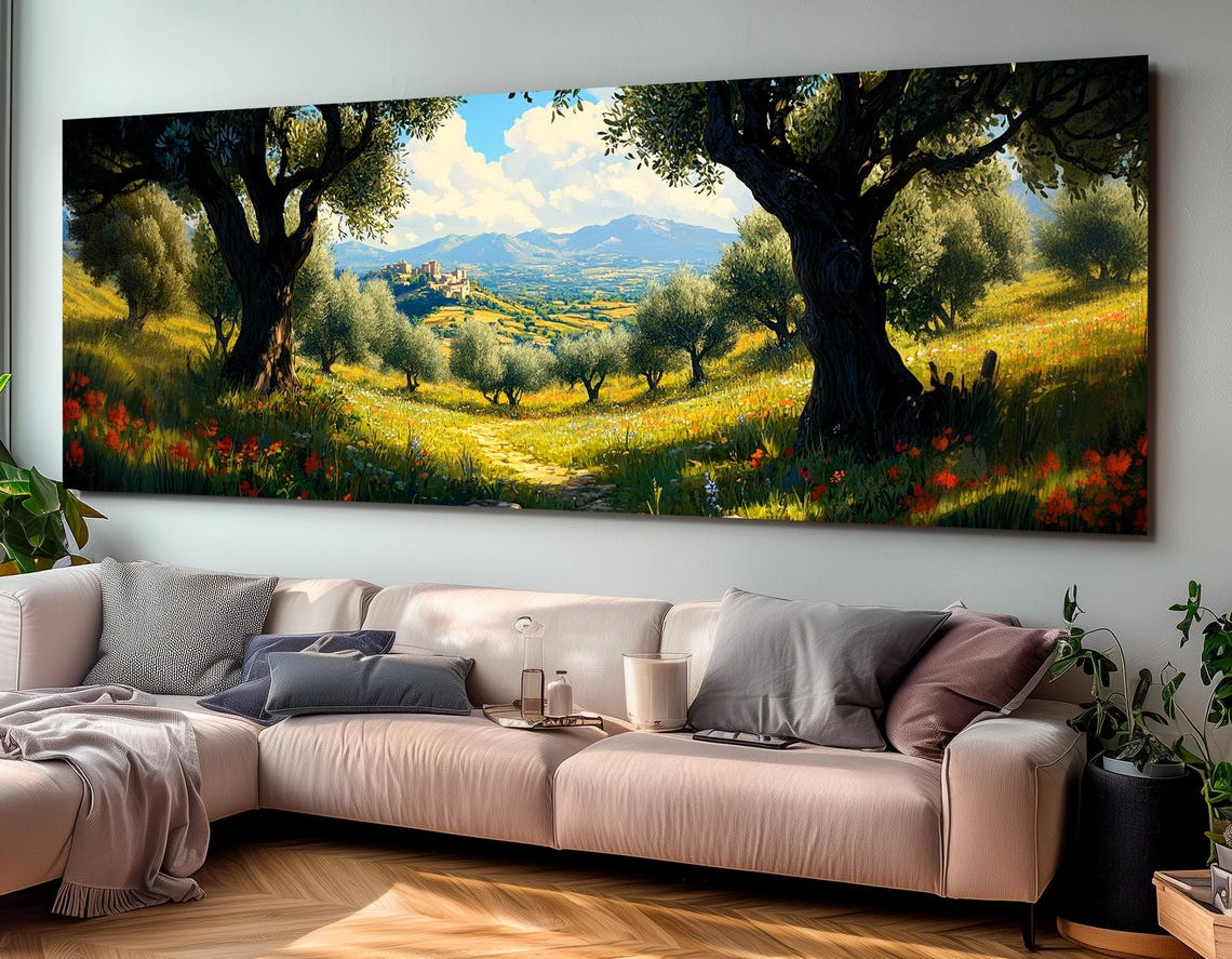 Olive Grove In The South Of France Painting Print Olive Trees In Provence Wall Art Panoramic France Landscape Framed Ready To Hang - Image 3