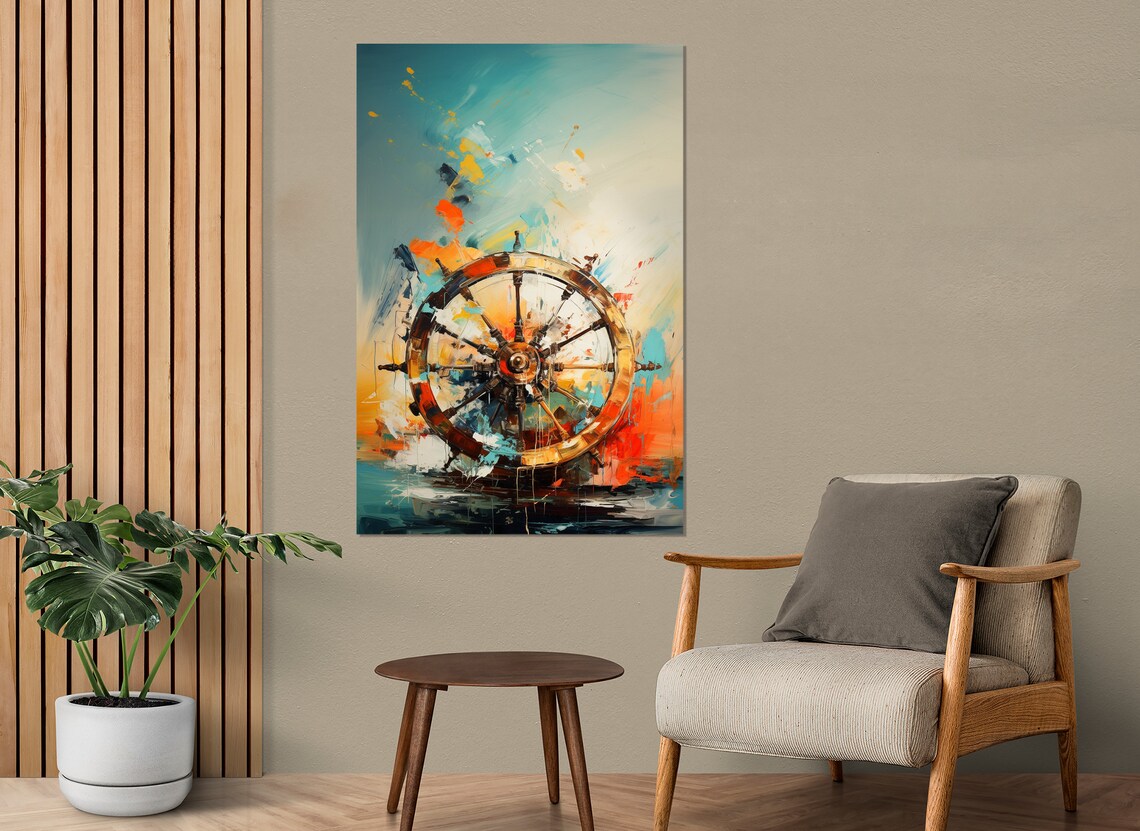 Abstract Ships Wheel Print Helm Painting Sailor Wall Art Sailor Gift Framed And Ready To Hang - Image 3