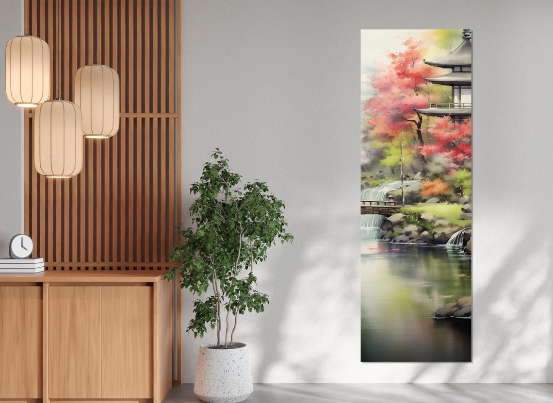 Japanese Garden Pagoda Red Maple Waterfall Pond Serene Art Poster - Image 4