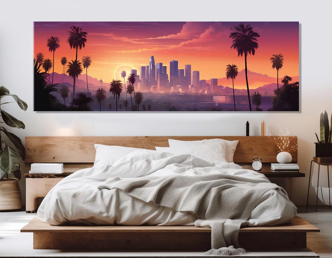 Los Angeles Sunset Skyline With Palm Tree Silhouettes Abstract Poster