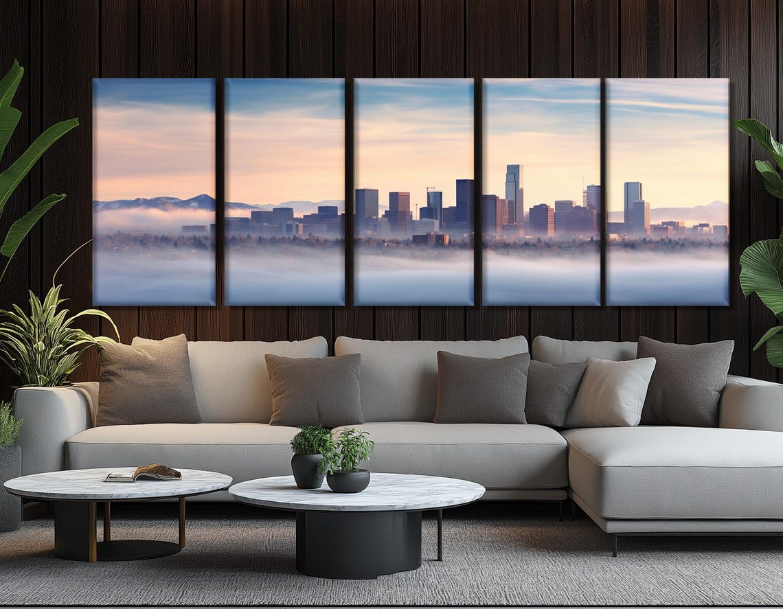 Denver Skyline Rising Above Morning Fog With Rocky Mountains Poster - Image 3