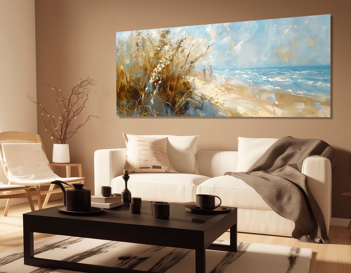 Coastal Beach Sea Oats Dunes Soft Neutral Tones Painting Poster - Image 2