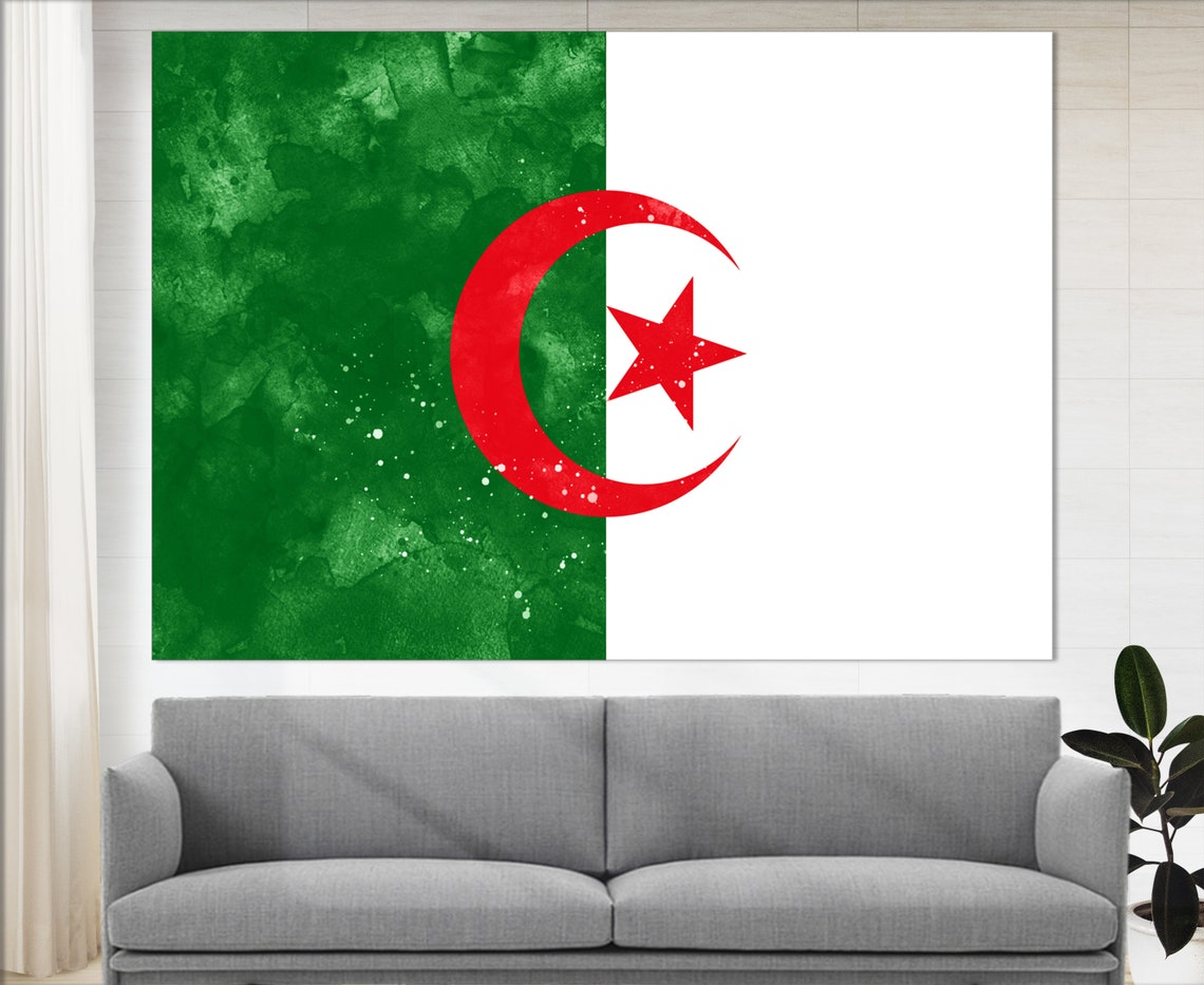 Algeria Flag Watercolor Green White Crescent Star Patriotic Art Poster