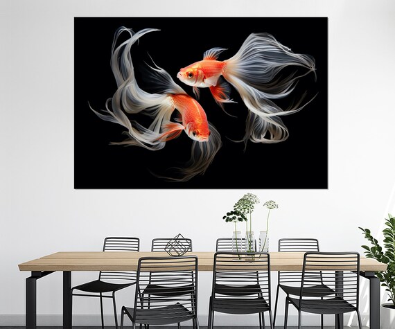 Abstract Orange Fish Painting Large Fish Print Gold Fish Wall Art Aquarium Fish Art Framed And Ready To Hang