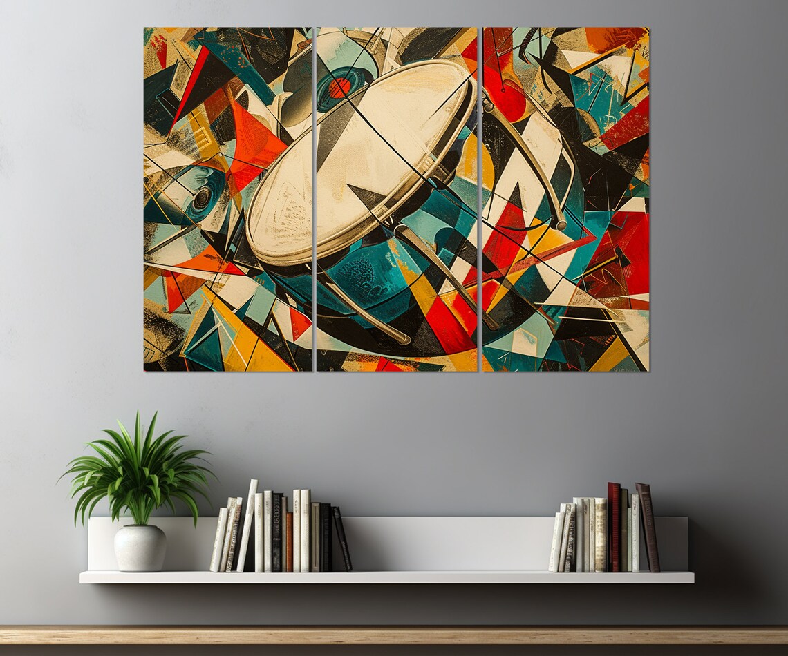 Abstract Cubist Drum Geometric Red Teal Modern Music Room Wall Art Poster - Image 4