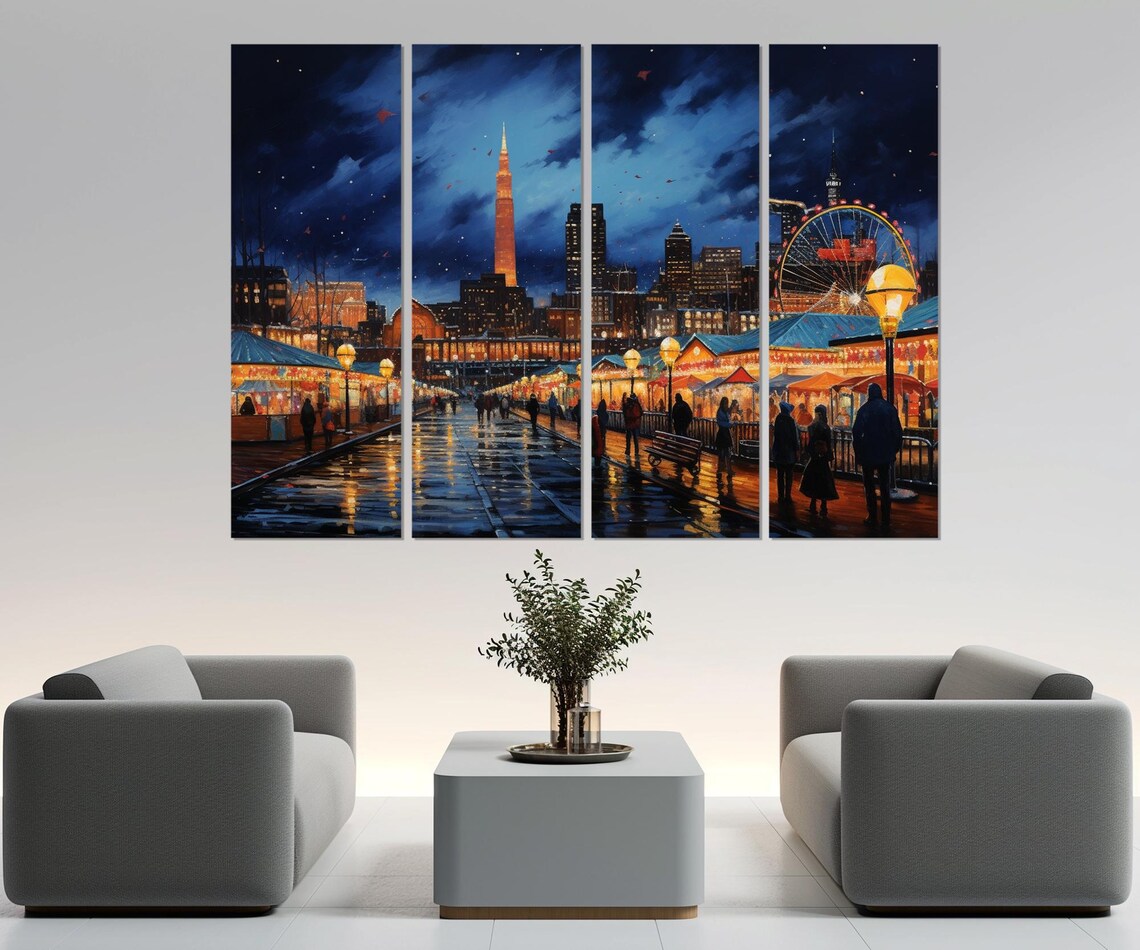 Cleveland Christmas Market Night Ferris Wheel Lights City Poster - Image 2