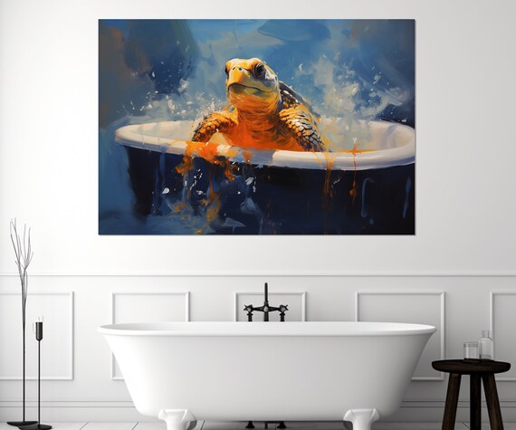 Cute Turtle In The Bathtub Painting Print Bathroom Wall Decor Nursery Art Turtle Painting Baby Room Decor