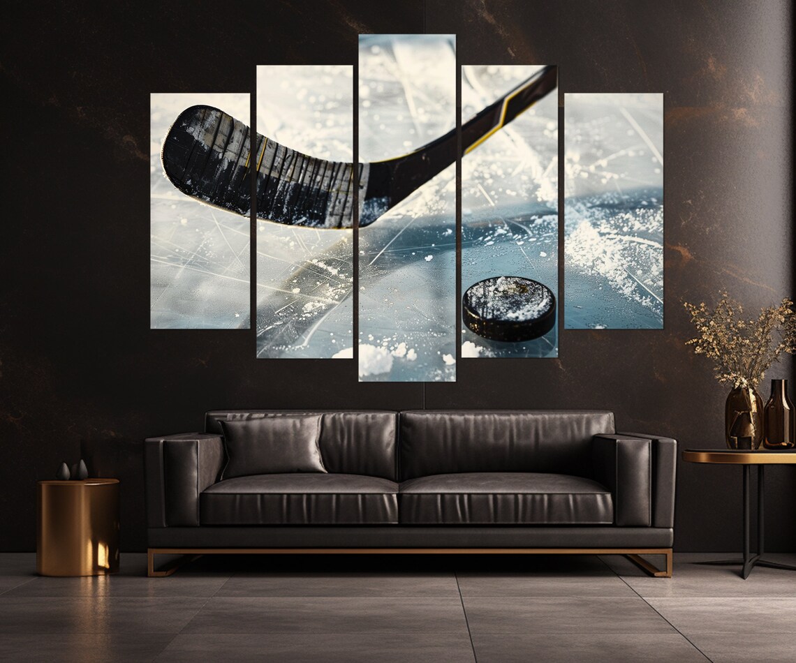 Abstract Ice Hockey Stick and Puck Wall Art Print - Image 3