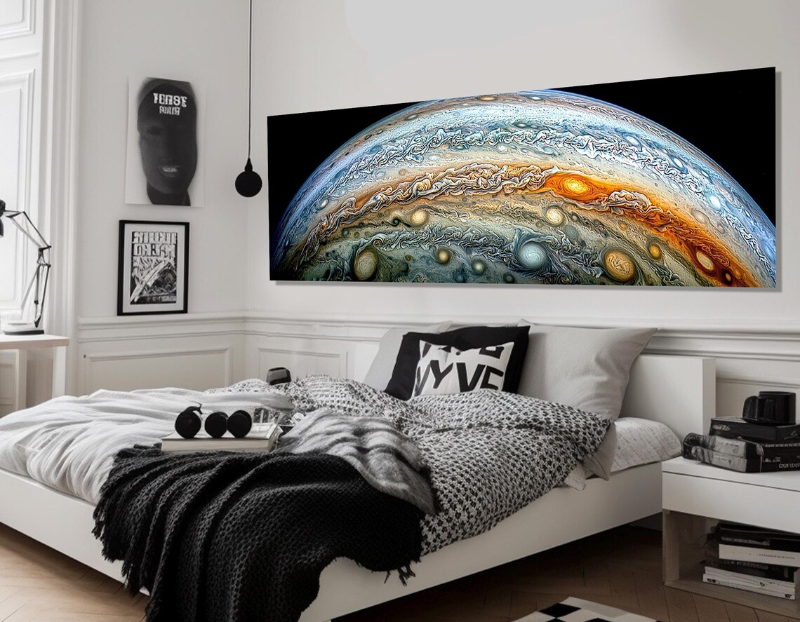 Jupiter Planet Storm Clouds Panoramic Space Art Colorful Wall Art Print - Image 2