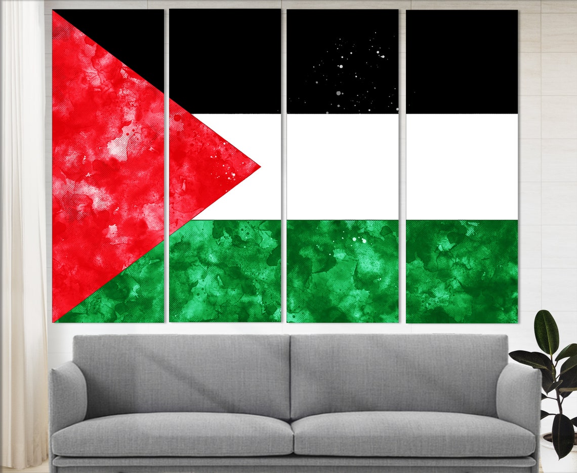 Palestine Flag Watercolor Tricolor Red Triangle Canvas Wall Art Poster - Image 2